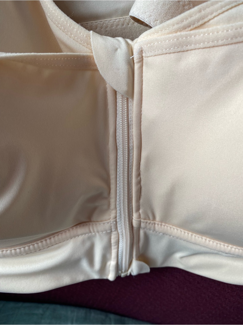 Women's 6x RosyLift  Front-Zip Full Coverage Beige Sports Bra Wire Free Lift - Picture 5 of 9